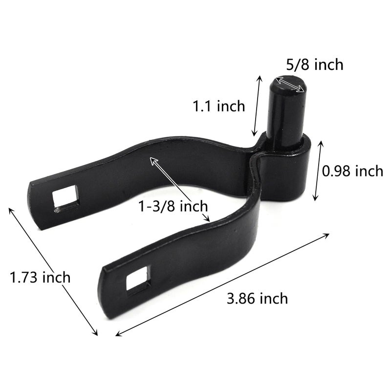 Zhupoub (4 Pack) 1-3/8"" Pressed Steel Chain Link Fence Gate Post Hinge, Heavy-Duty Chain Link Fence Male Hinge, with Nut/Bolt - Black - Image 2